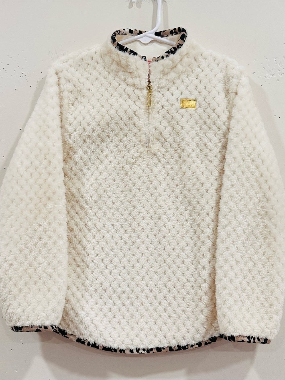 Juicy Couture Kids Girls Fleece Sherpa 1/4 Zip Pullover Sweater Cream Beige Sz 6
